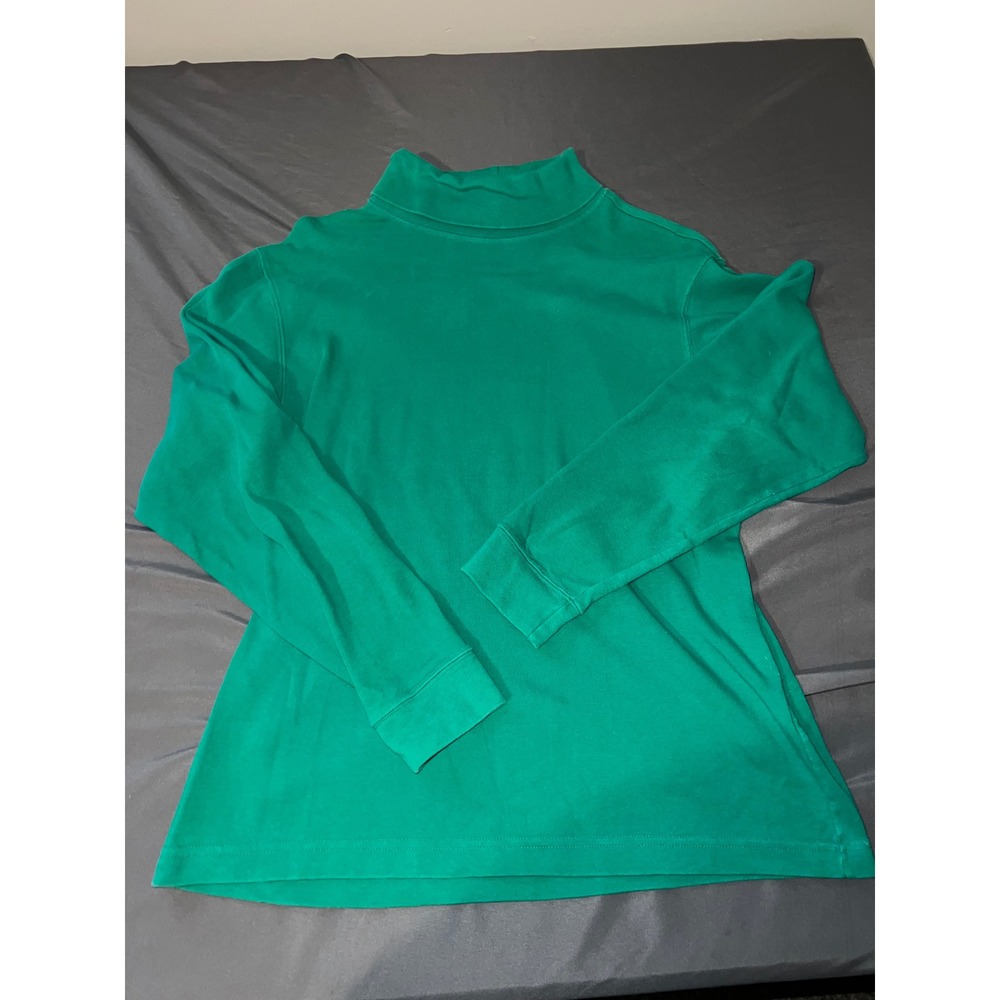 St. Johns Bay Womens Large Green Mock Neck Long Sleeve Cotton Top